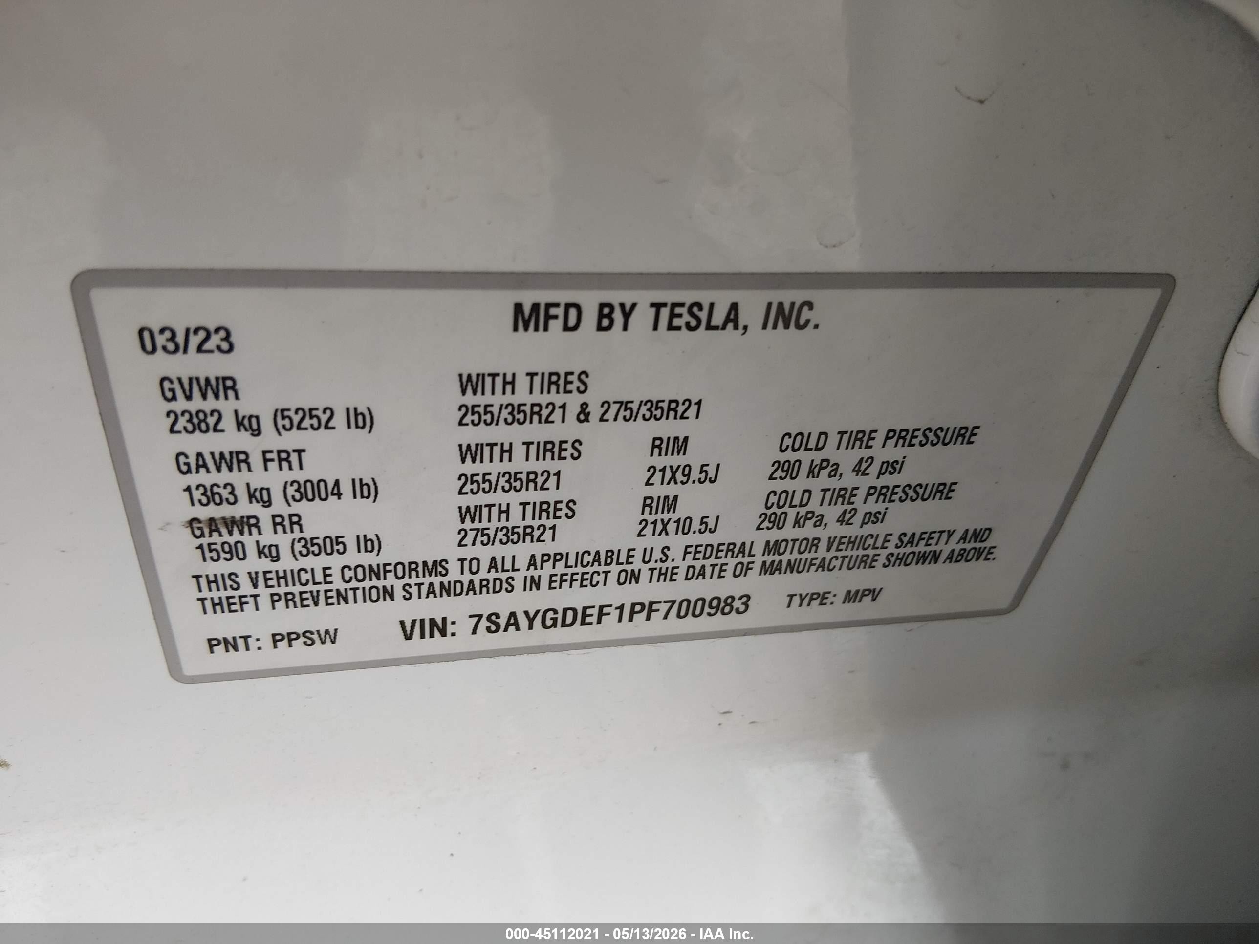 2023 Tesla Model Y Performance Dual Motor All-wheel Drive White vin: 7SAYGDEF1PF700983