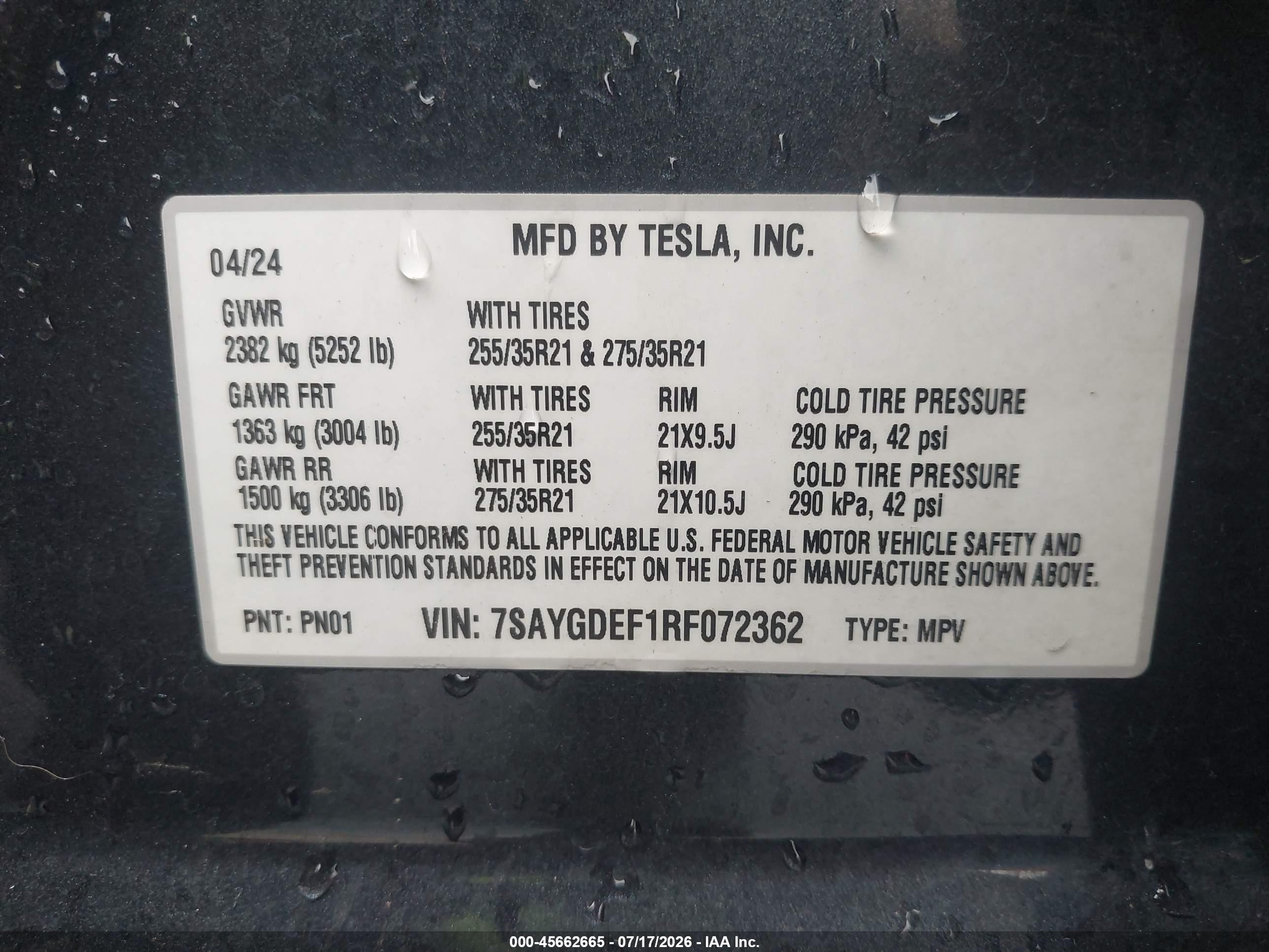 2024 Tesla Model Y Performance Dual Motor All-wheel Drive Black vin: 7SAYGDEF1RF072362