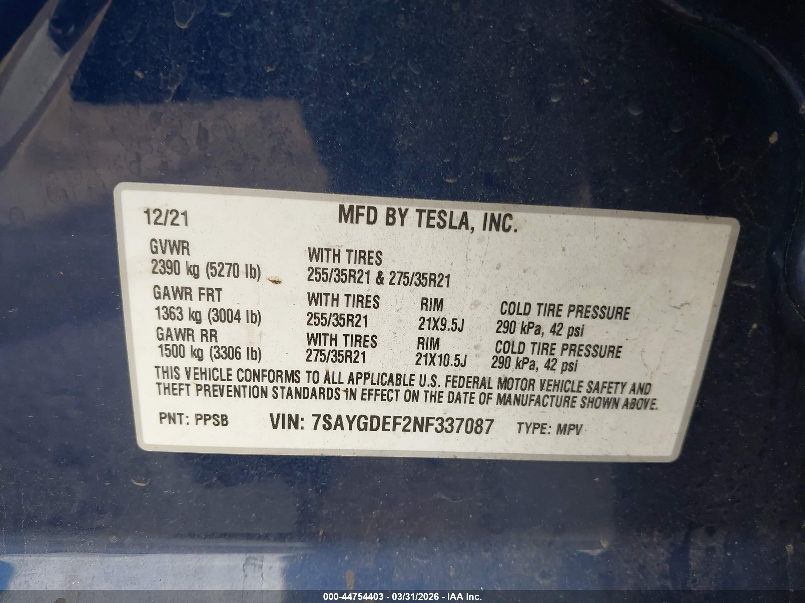 2022 Tesla Model Y Performance Dual Motor All-wheel Drive Синий vin: 7SAYGDEF2NF337087