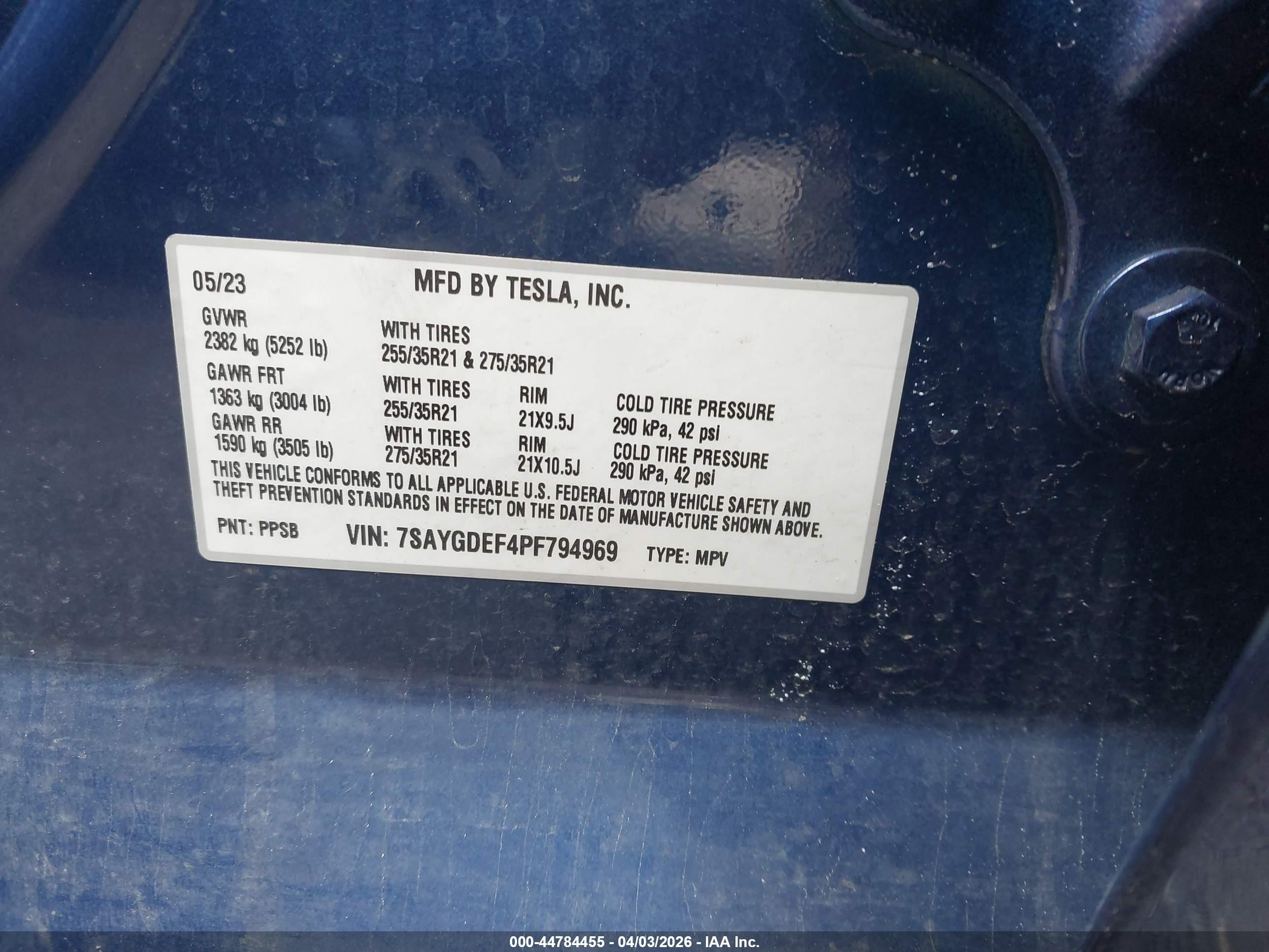 2023 Tesla Model Y Performance Dual Motor All-wheel Drive Blue vin: 7SAYGDEF4PF794969