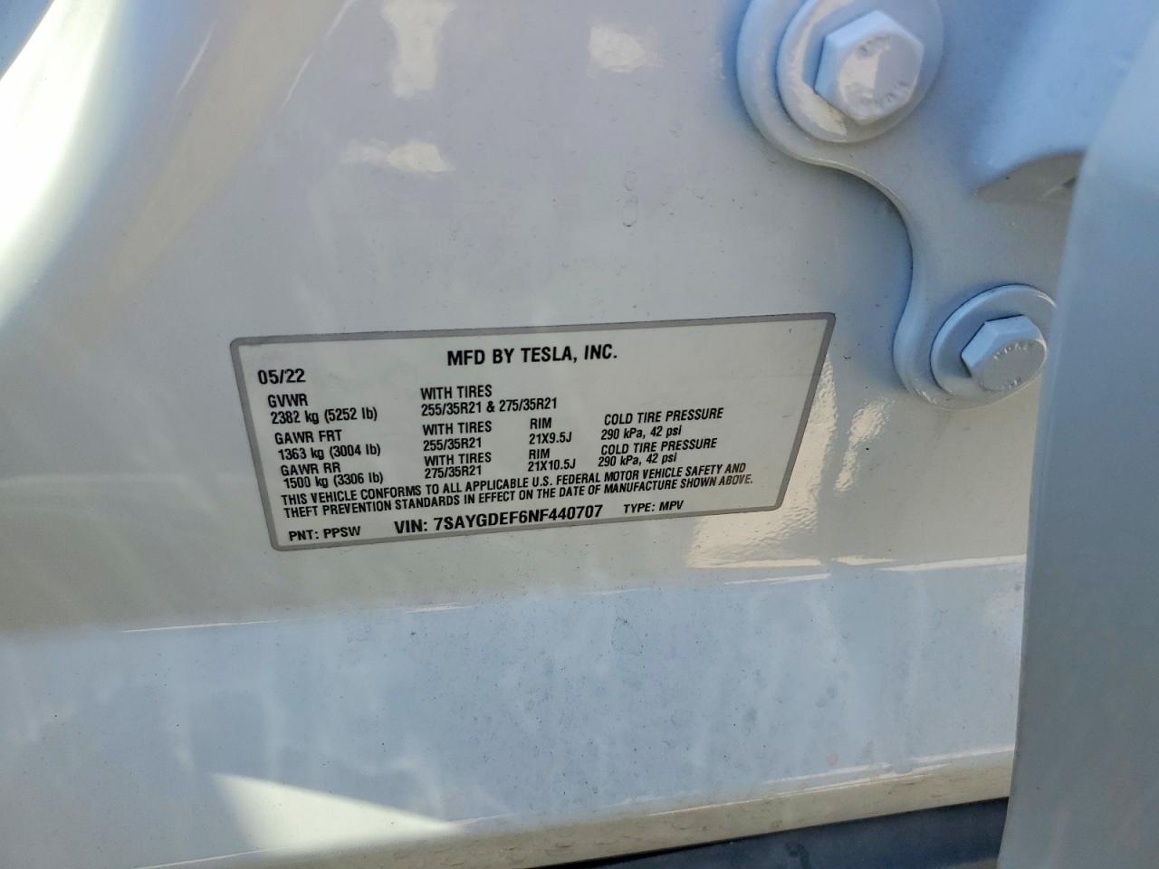 2022 Tesla Model Y White vin: 7SAYGDEF6NF440707