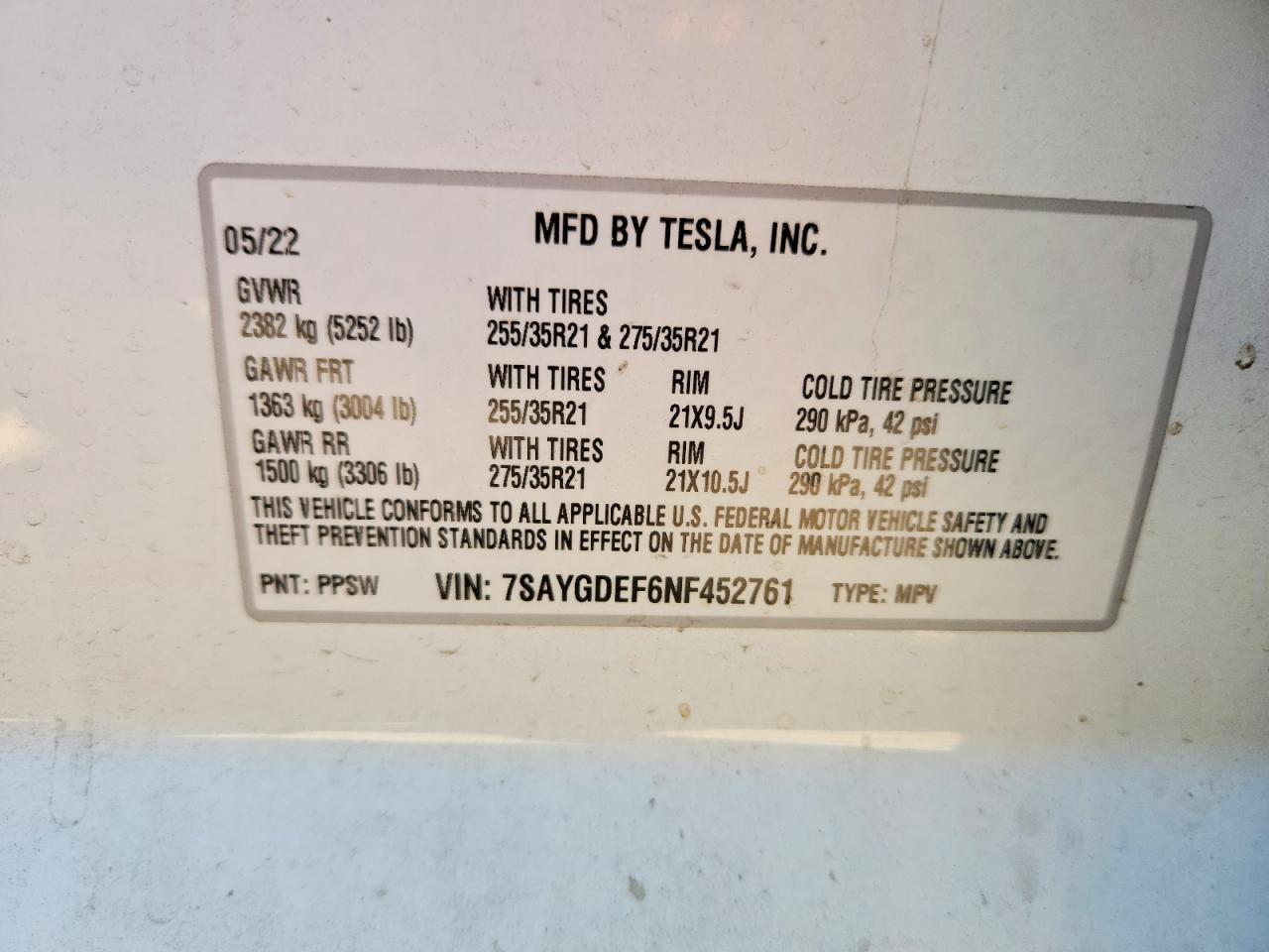 2022 Tesla Model Y White vin: 7SAYGDEF6NF452761
