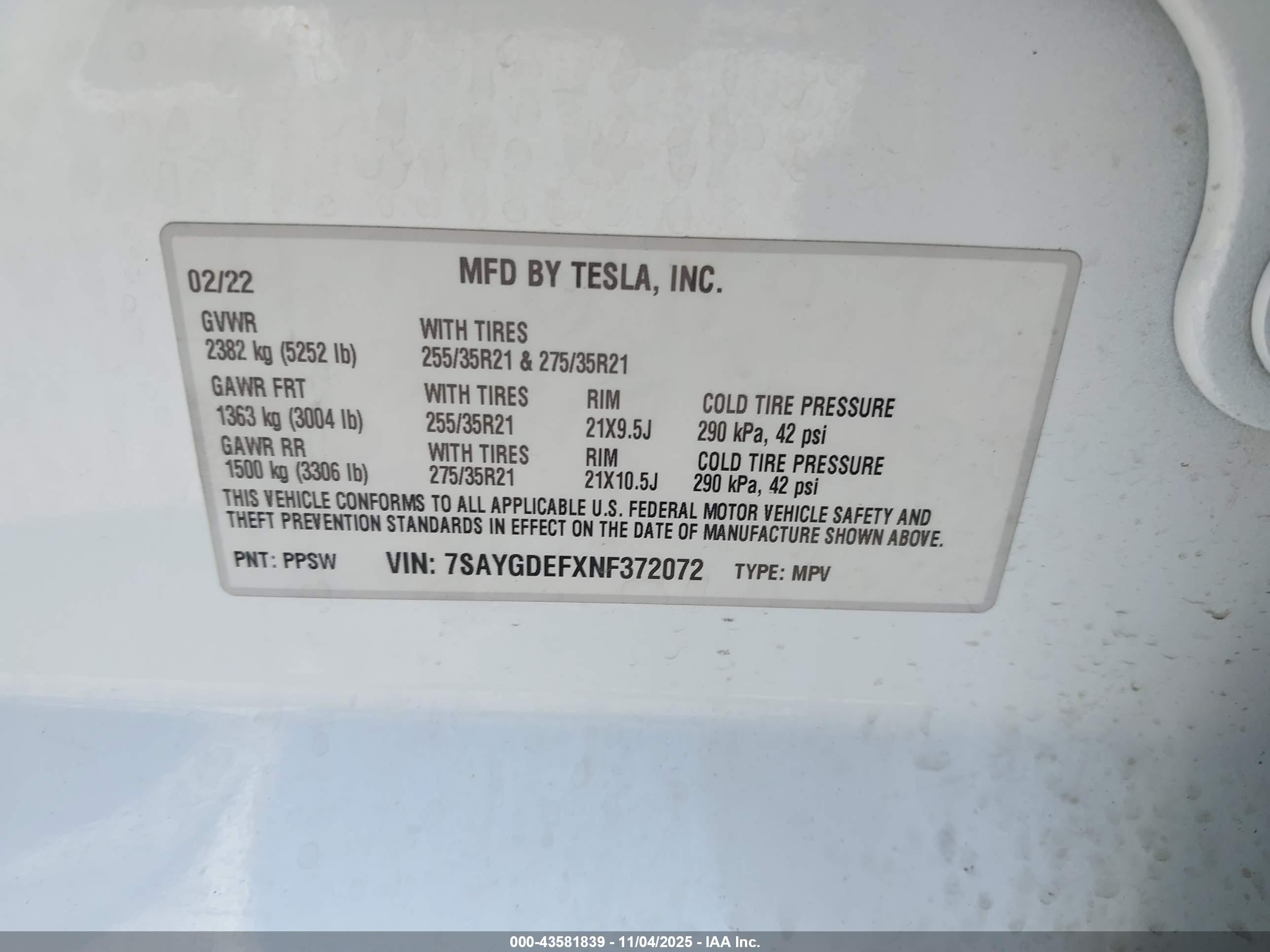 2022 Tesla Model Y Performance Dual Motor All-wheel Drive White vin: 7SAYGDEFXNF372072