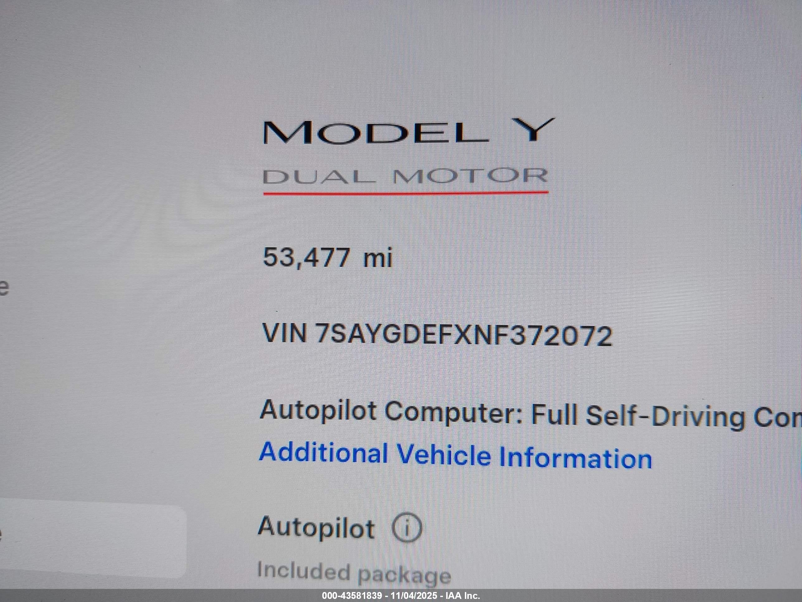 2022 Tesla Model Y Performance Dual Motor All-wheel Drive White vin: 7SAYGDEFXNF372072