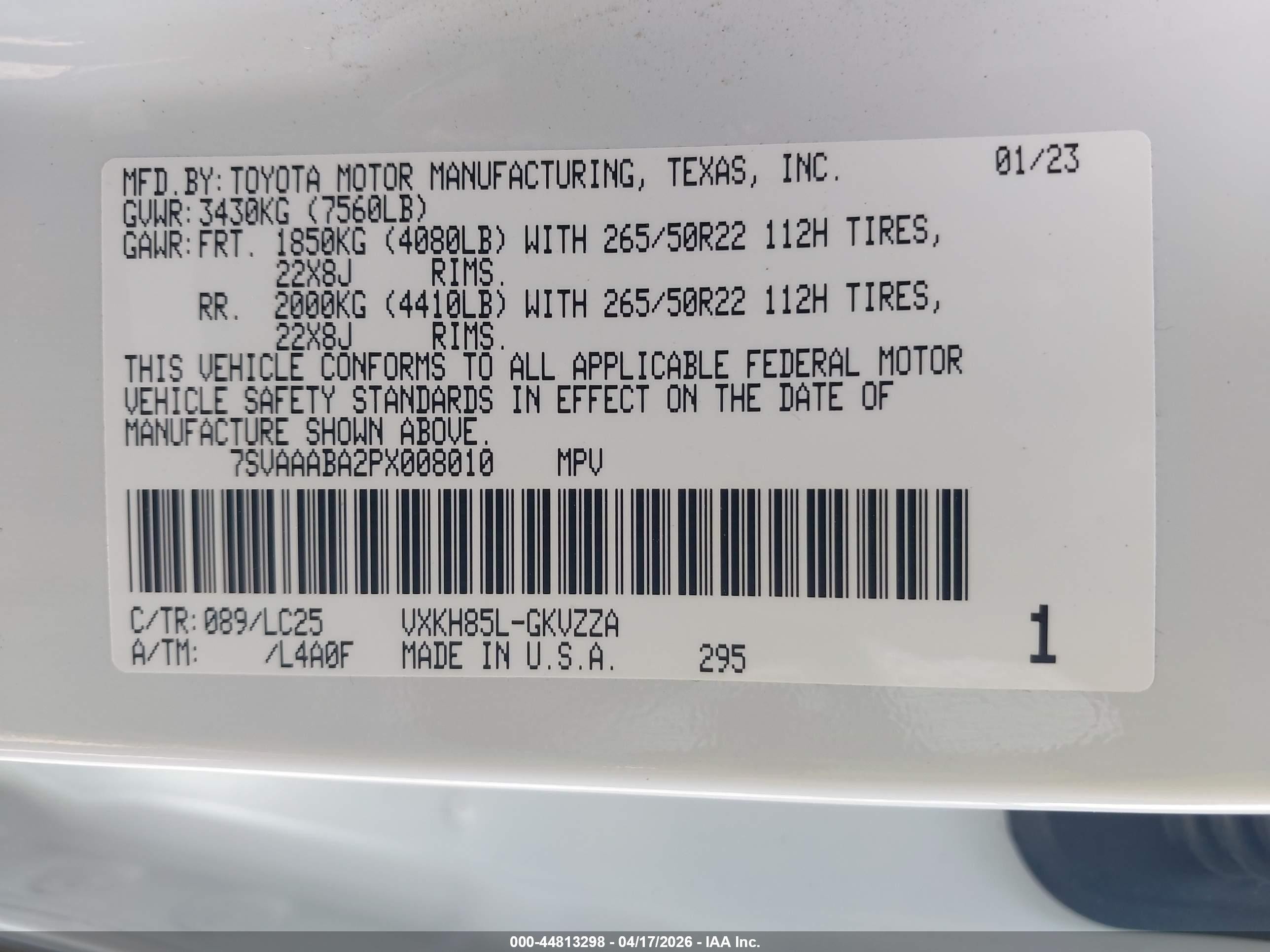 2023 Toyota Sequoia Capstone White vin: 7SVAAABA2PX008010