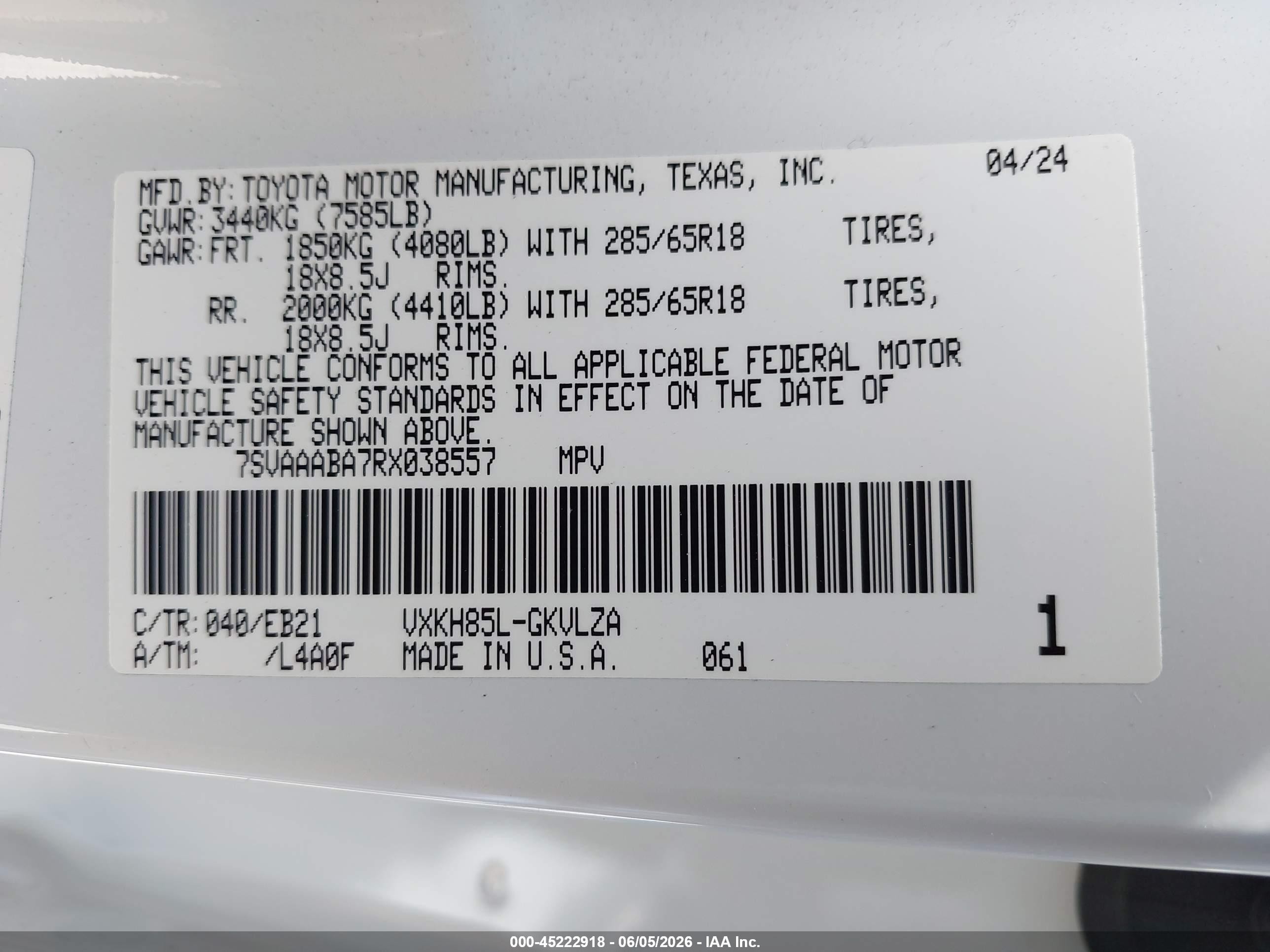 2024 Toyota Sequoia Trd Pro White vin: 7SVAAABA7RX038557