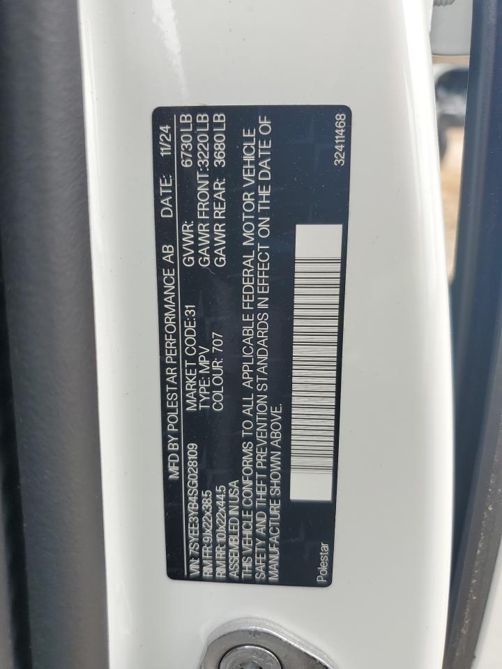 2025 Polestar 3    White vin: 7SYEE3YB4SG028109