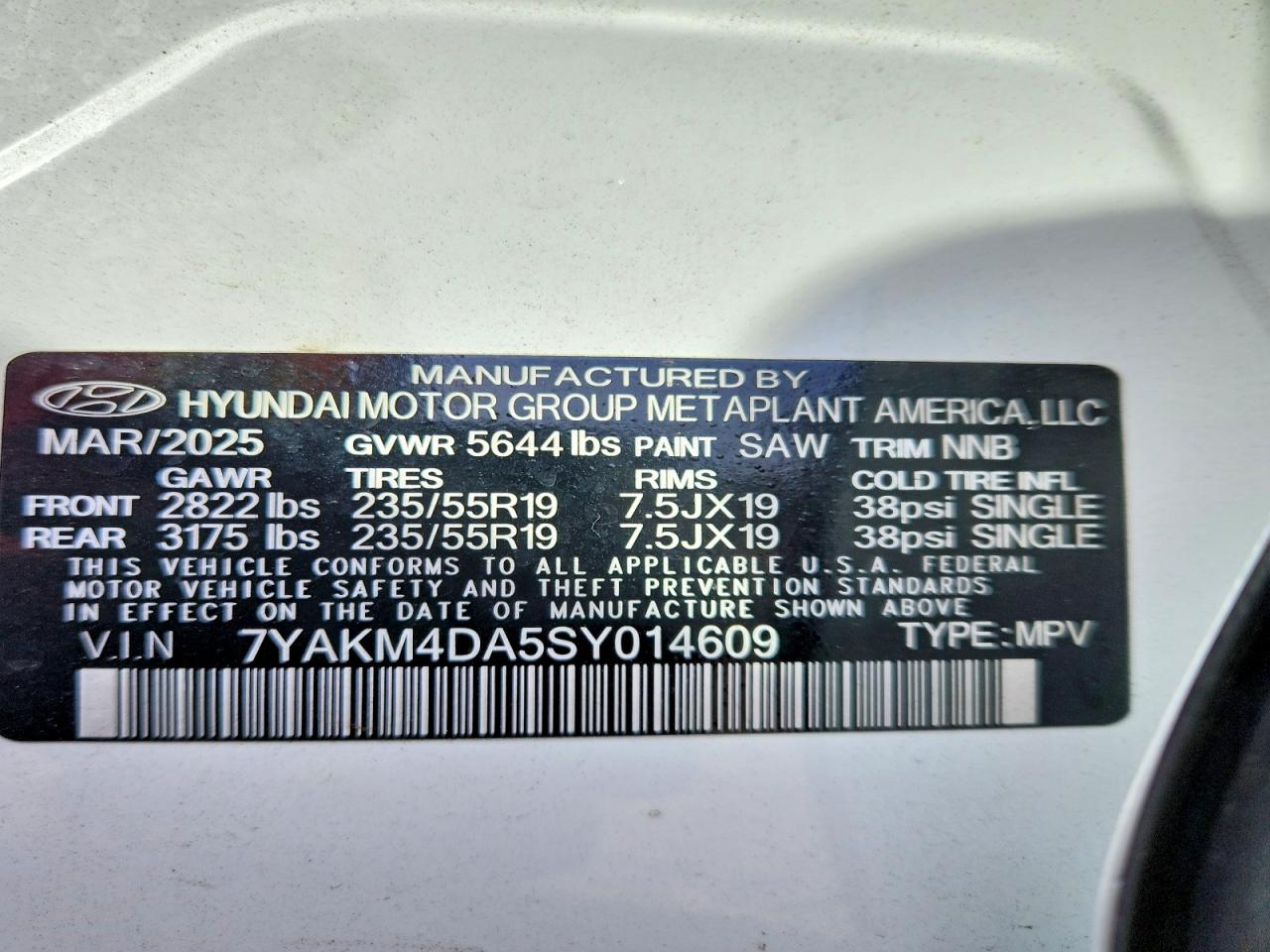 2025 Hyundai Ioniq 5 Se White vin: 7YAKM4DA5SY014609