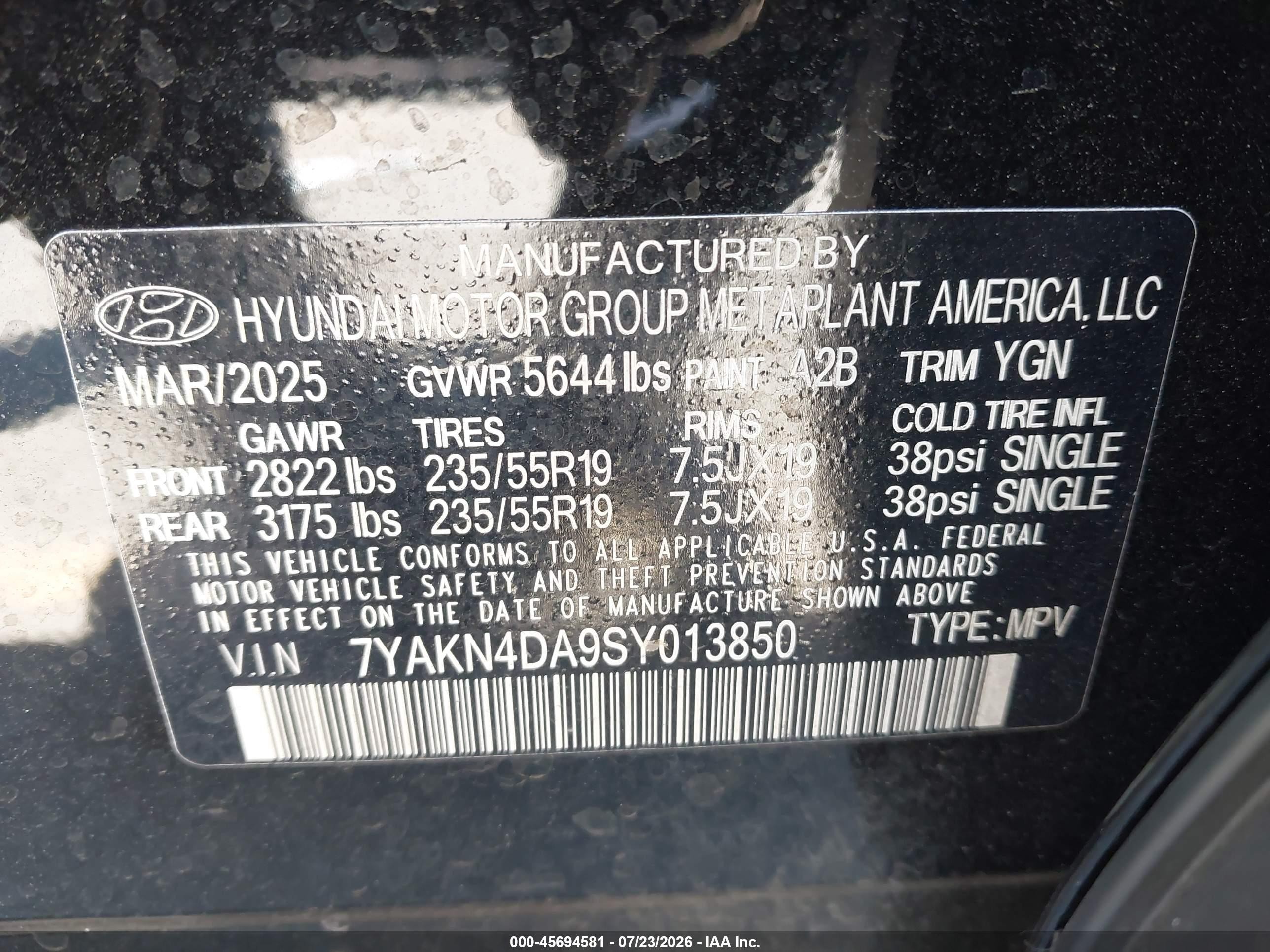 2025 Hyundai Ioniq 5 Sel Black vin: 7YAKN4DA9SY013850