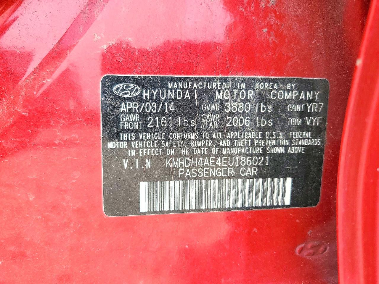 2014 Hyundai Elantra Se Красный vin: KMHDH4AE4EU186021