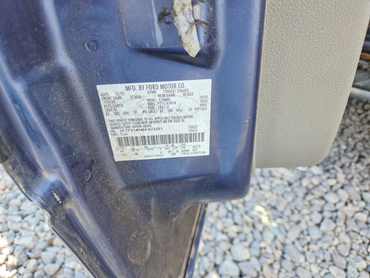 2006 Ford F150 Blue vin: 1FTPX14546FA72251