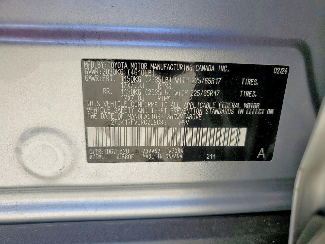 2024 Toyota Rav4 Le Silver vin: 2T3K1RFV0RC269686