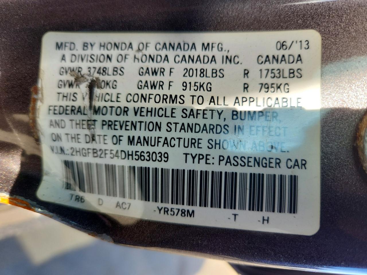 2013 Honda Civic Lx Gray vin: 2HGFB2F54DH563039