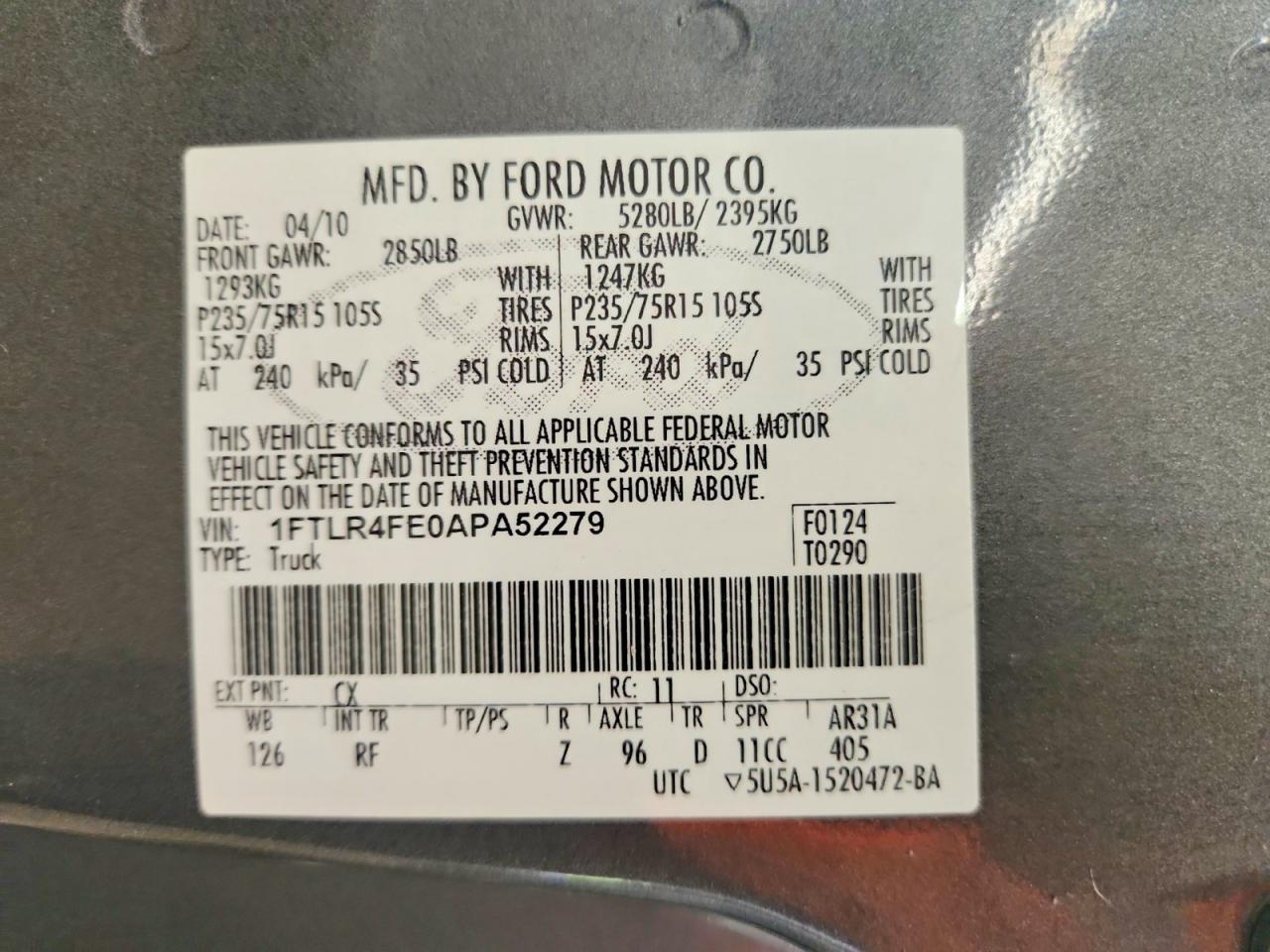 2010 Ford Ranger Super Cab Gray vin: 1FTLR4FE0APA52279