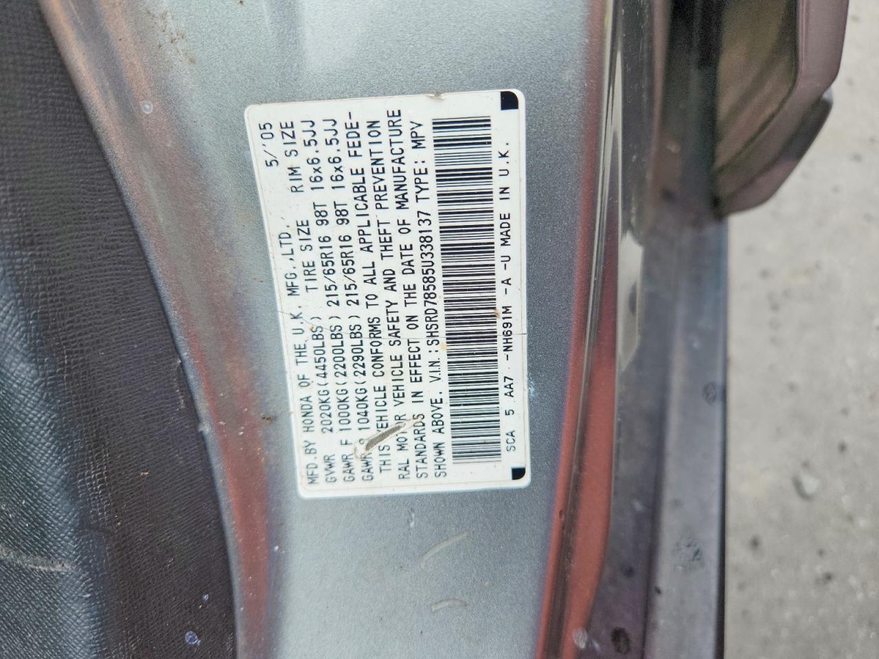 2005 Honda Cr-v Lx Silver vin: SHSRD78585U338137