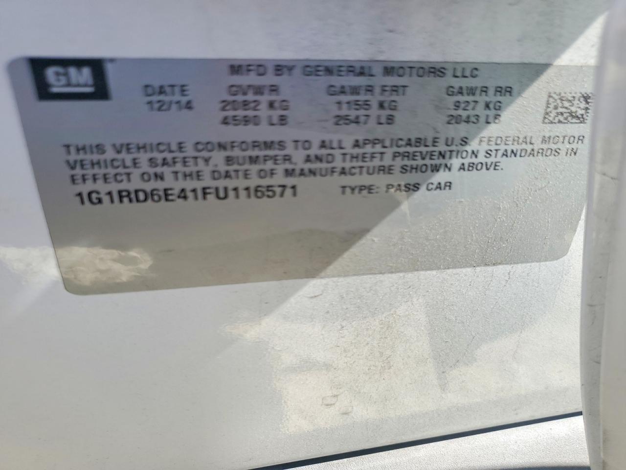 2015 Chevrolet Volt White vin: 1G1RD6E41FU116571