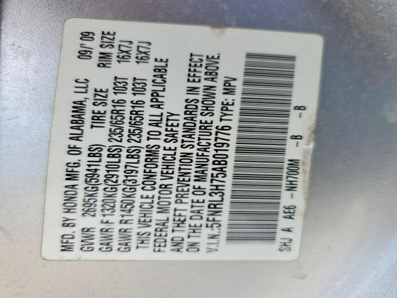 2010 Honda Odyssey Exl Silver vin: 5FNRL3H75AB019776