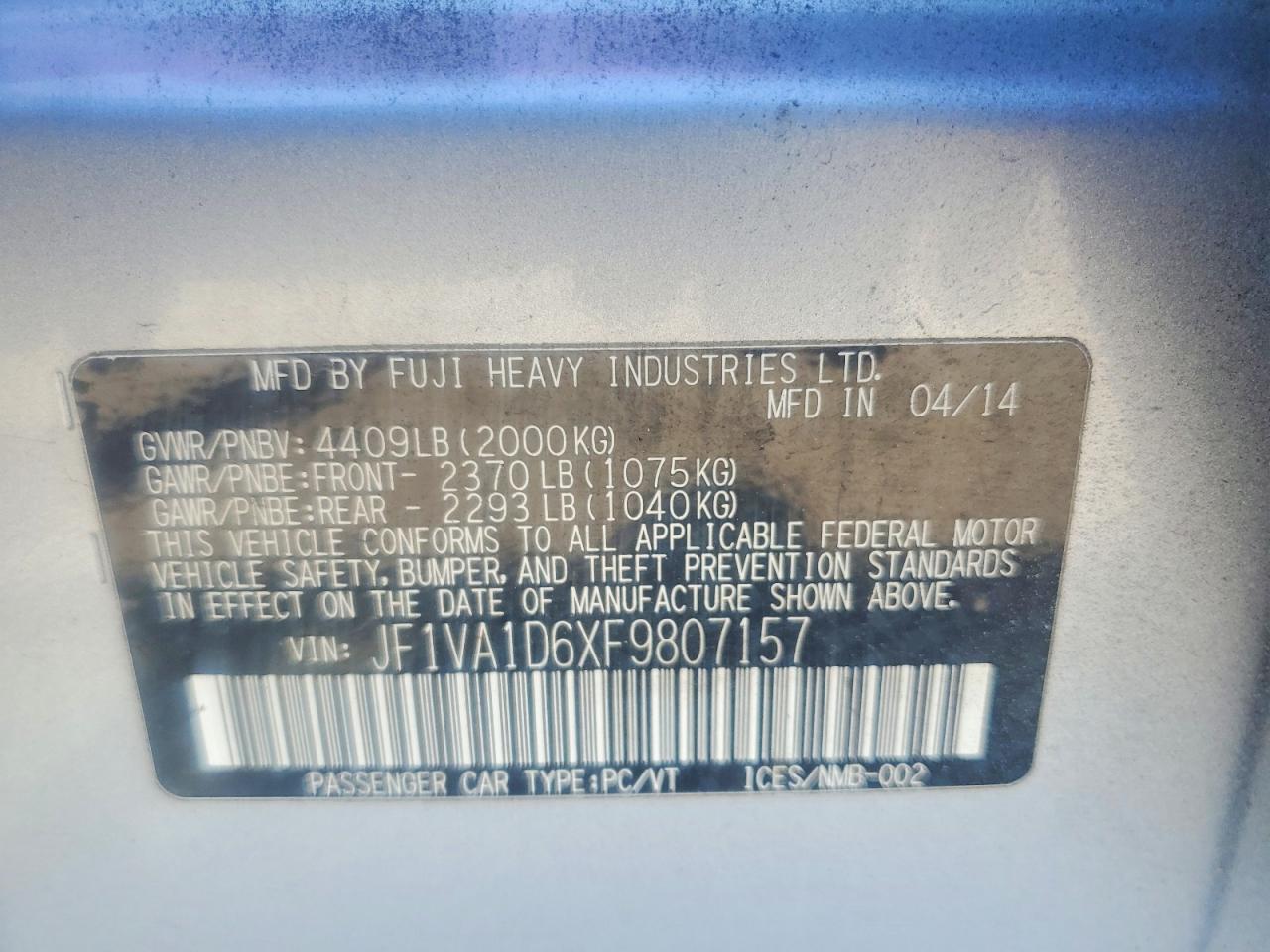 2015 Subaru Wrx Premium Silver vin: JF1VA1D6XF9807157