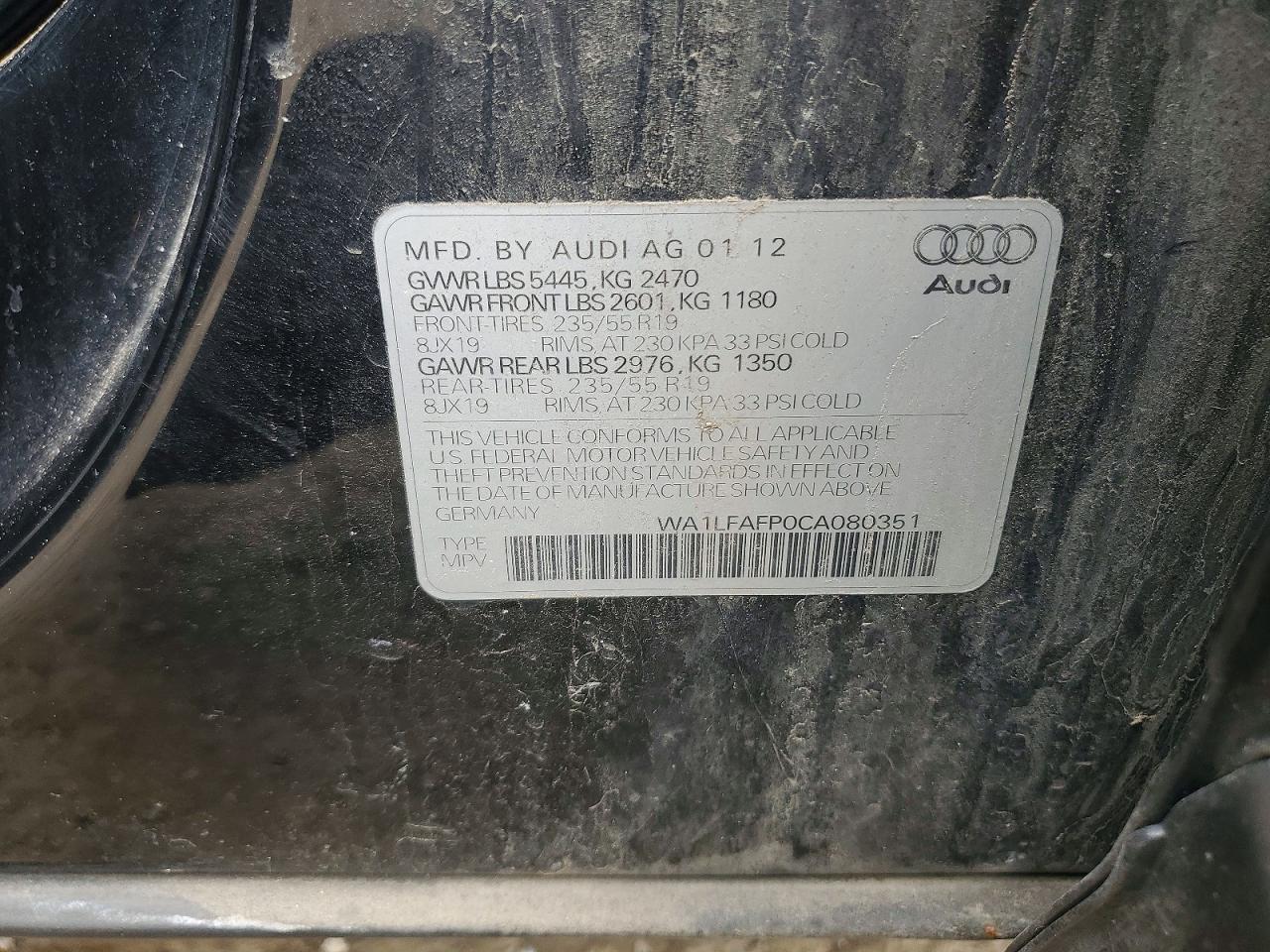 2012 Audi Q5 Premium Plus Black vin: WA1LFAFP0CA080351