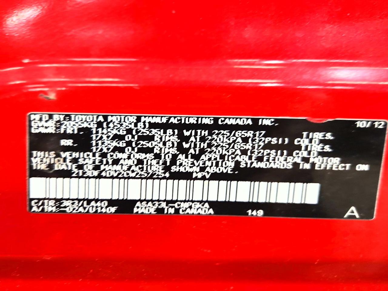 2012 Toyota Rav4 Limited Red vin: 2T3DF4DV2CW257254