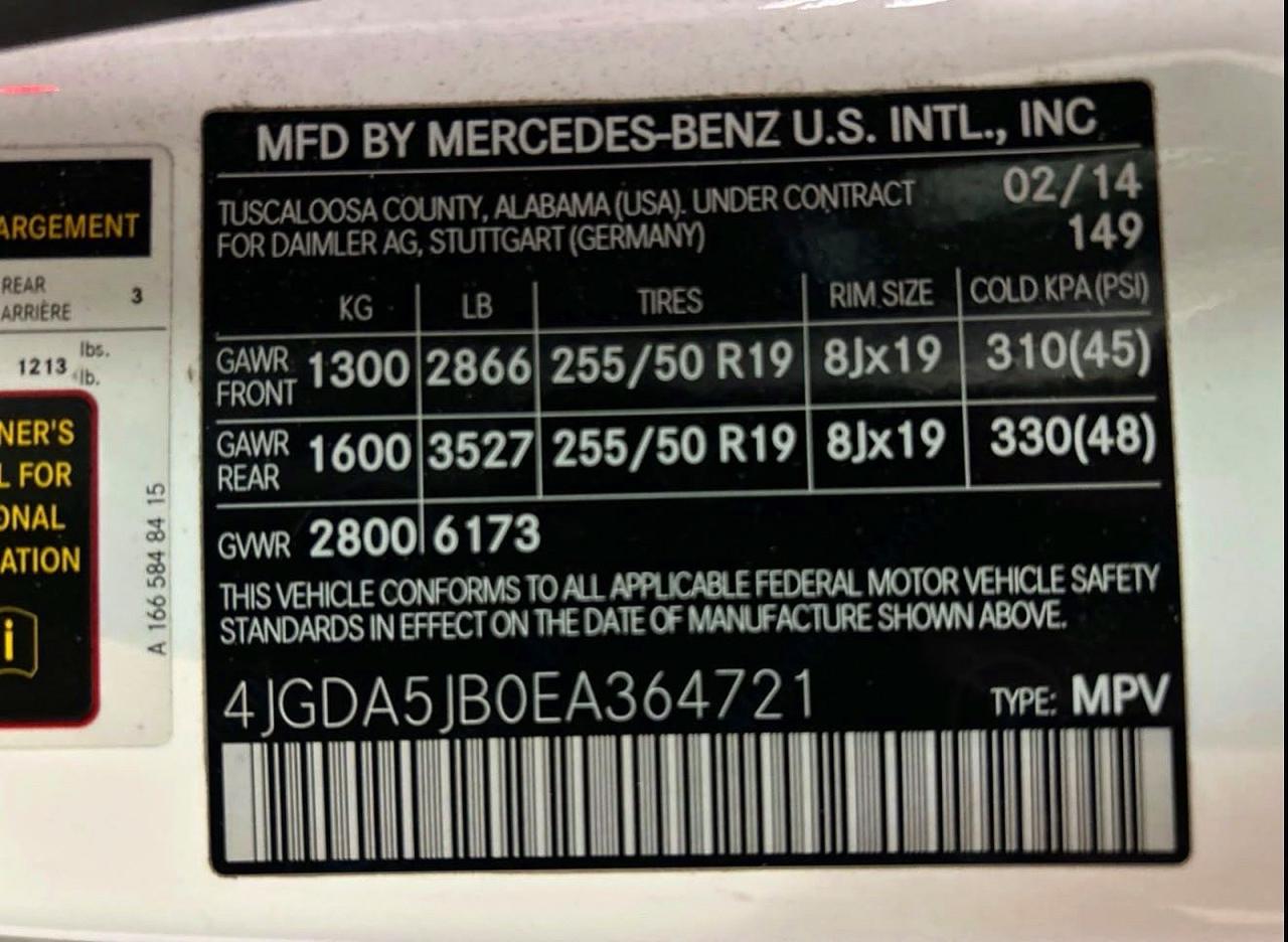 2014 Mercedes-benz Ml 350 White vin: 4JGDA5JB0EA364721