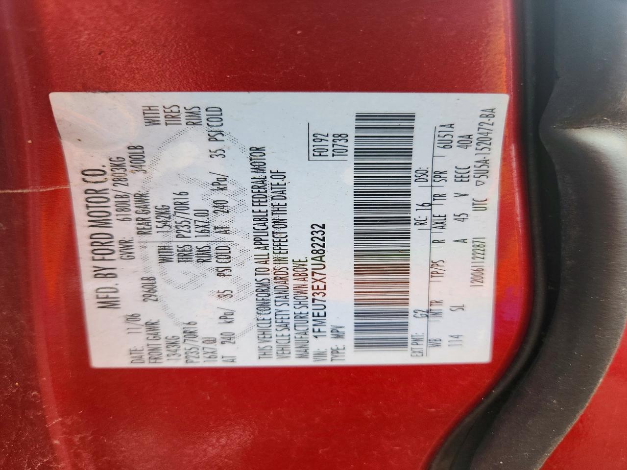 2007 Ford Explorer Xlt Red vin: 1FMEU73EX7UA82232