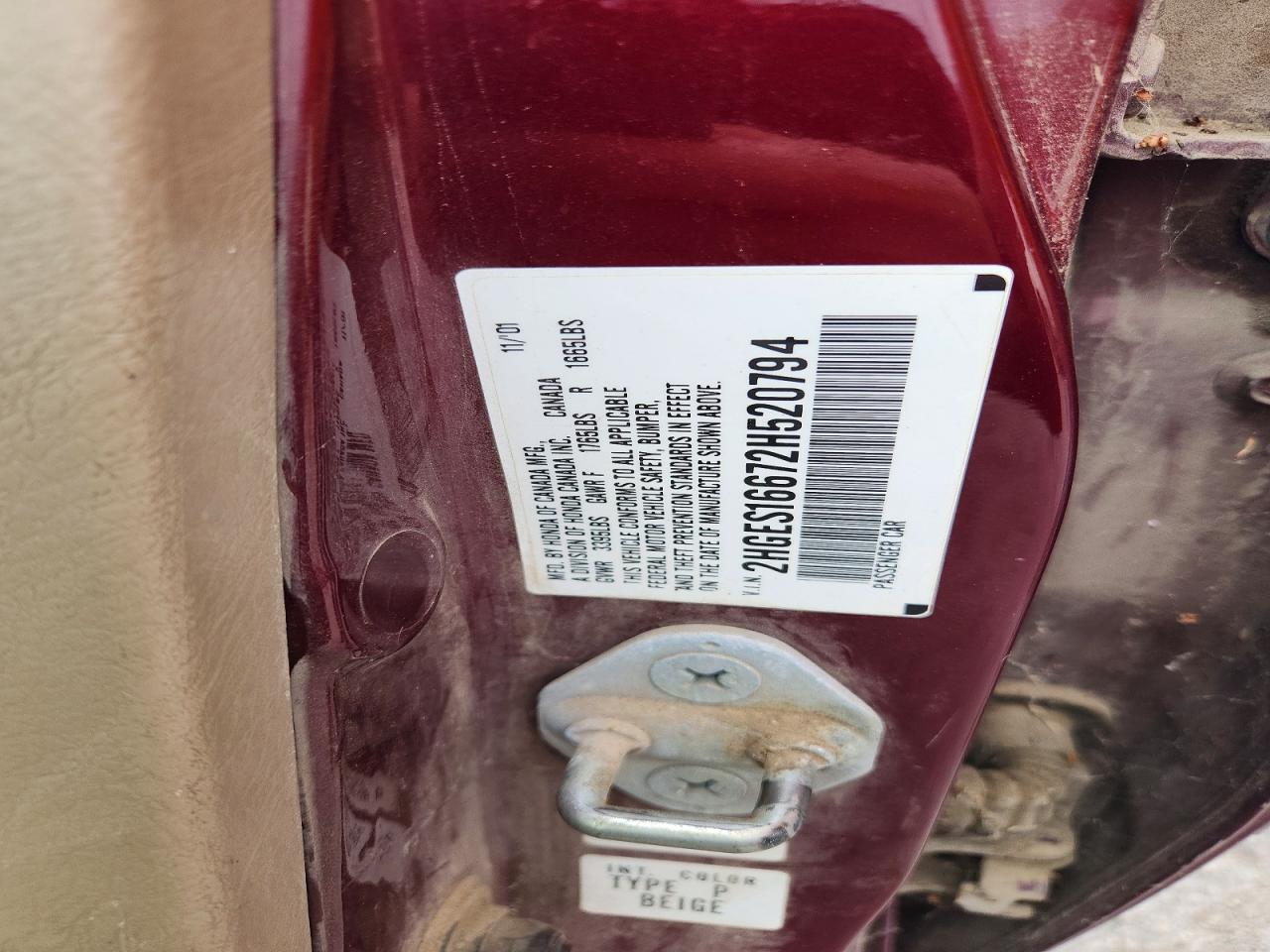 2002 Honda Civic Lx Темно-бордовый vin: 2HGES16672H520794