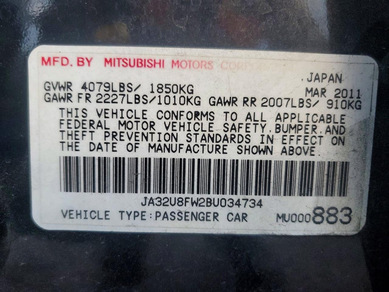 2011 Mitsubishi Lancer Gts Black vin: JA32U8FW2BU034734