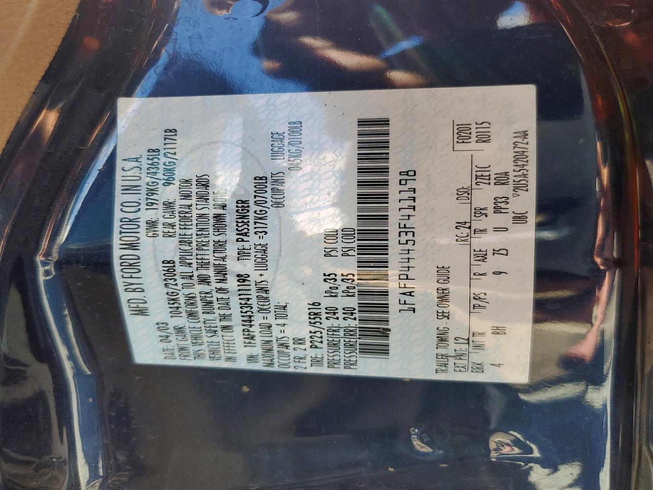 2003 Ford Mustang Blue vin: 1FAFP44453F411198