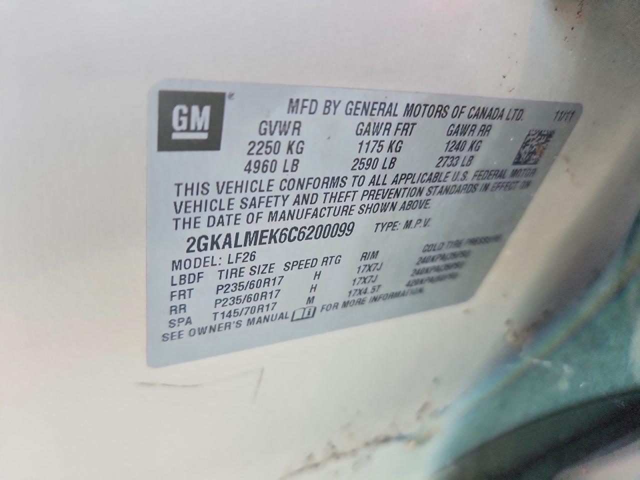 2012 Gmc Terrain Sle Gold vin: 2GKALMEK6C6200099