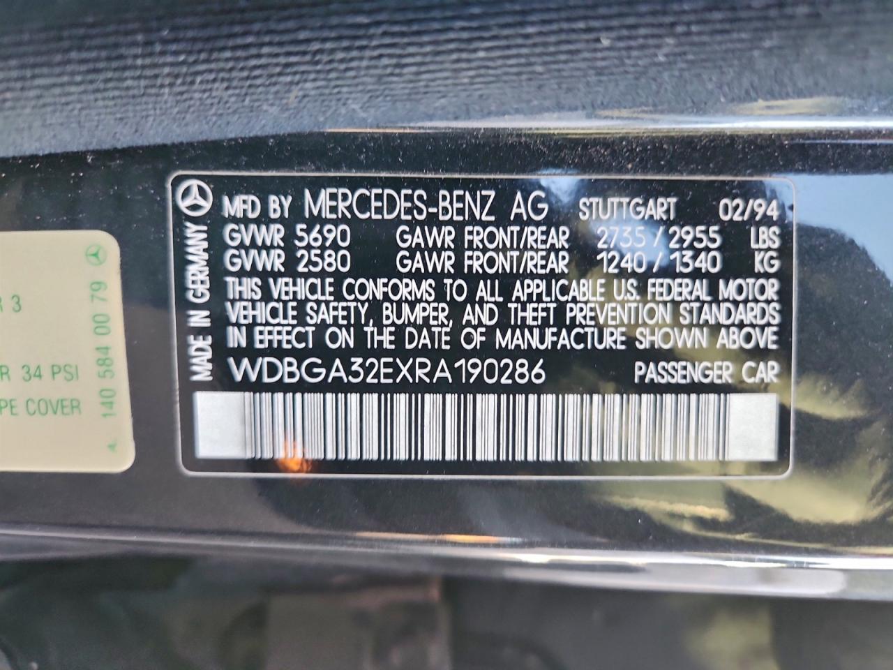 1994 Mercedes-benz S 320 Black vin: WDBGA32EXRA190286