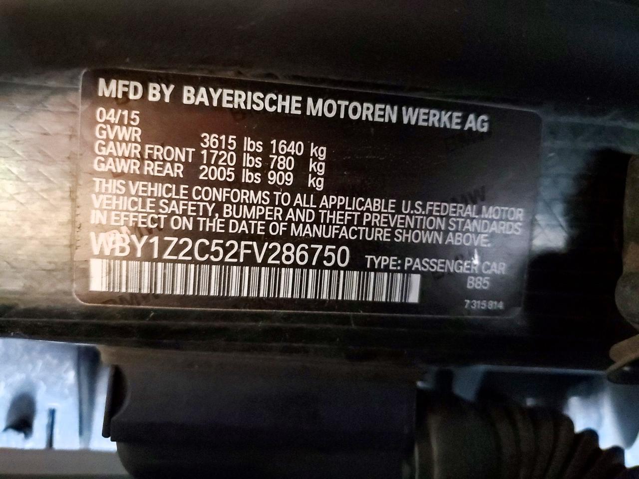 2015 Bmw I3 Bev White vin: WBY1Z2C52FV286750