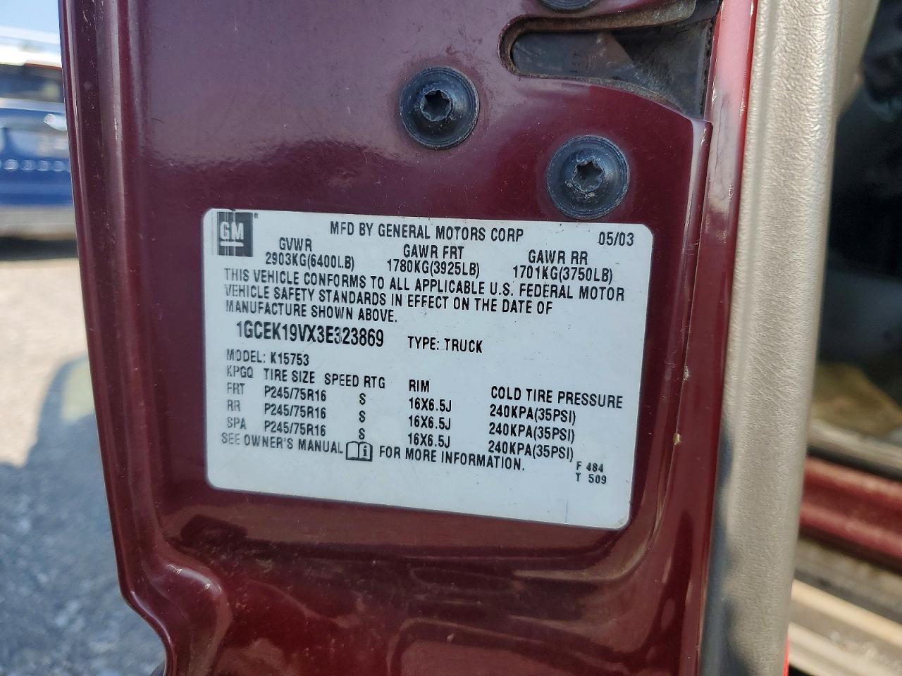 2003 Chevrolet Silverado K1500 Maroon vin: 1GCEK19VX3E323869
