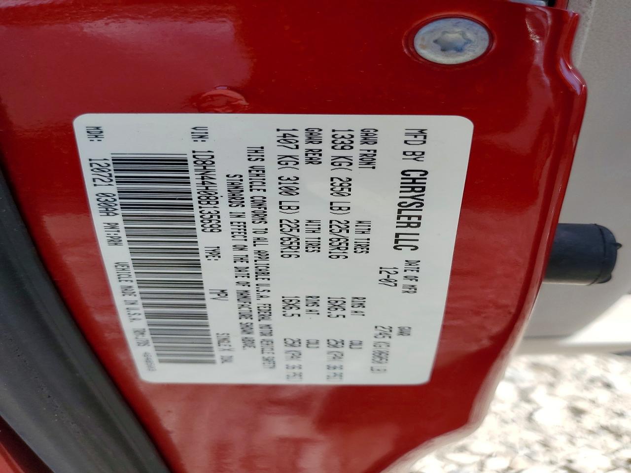 2008 Dodge Grand Caravan Se Red vin: 1D8HN44H08B135699
