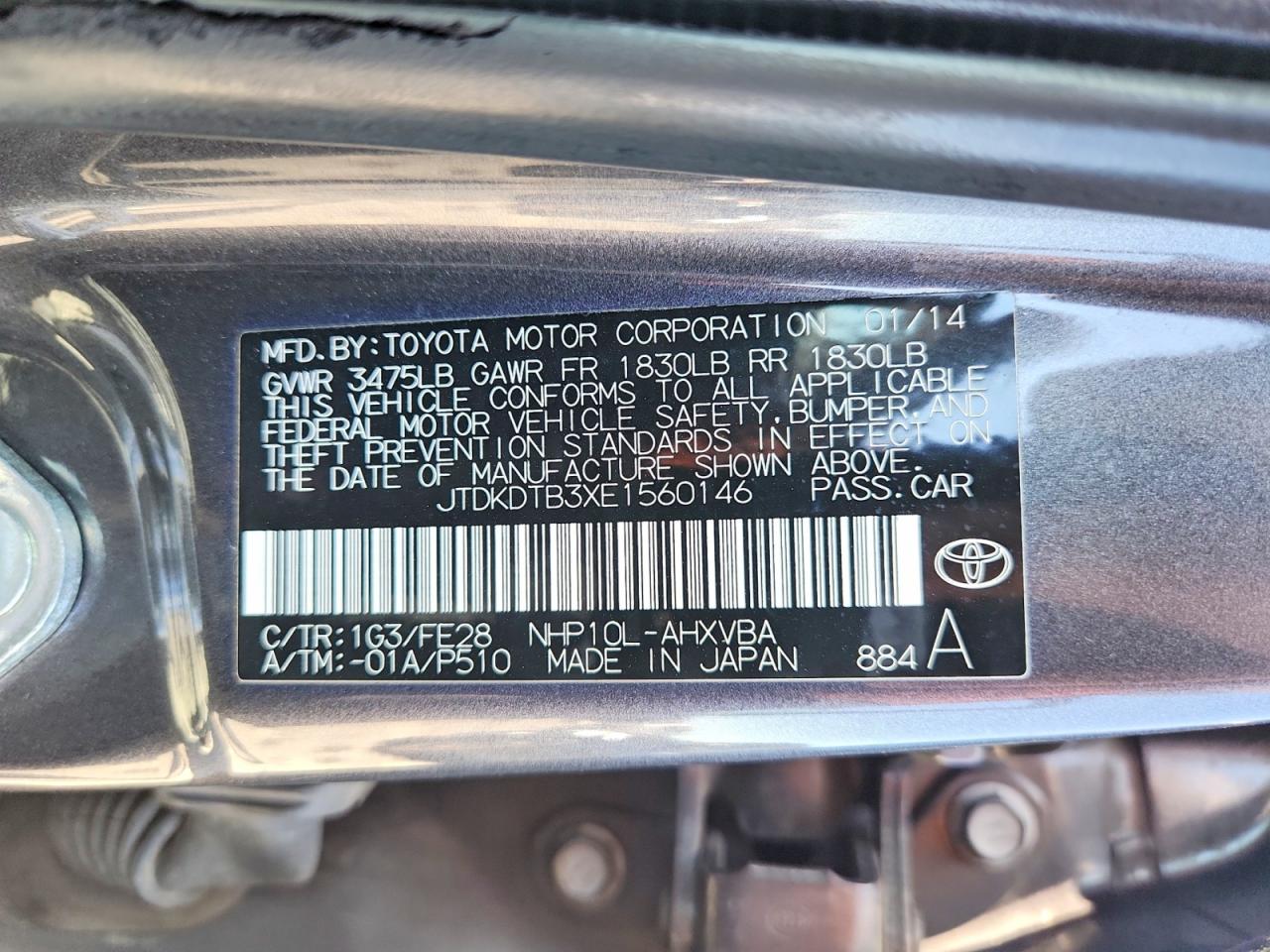 2014 Toyota Prius C One Gray vin: JTDKDTB3XE1560146