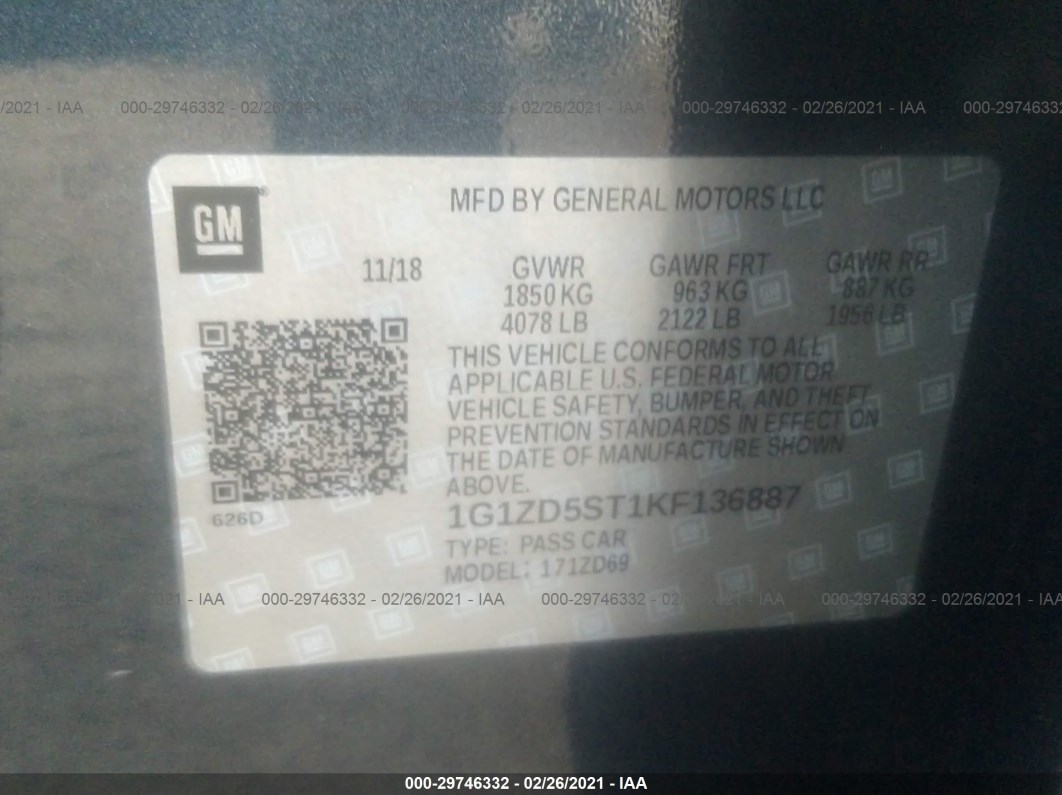 2019 Chevrolet Malibu Lt Gray vin: 1G1ZD5ST1KF136887