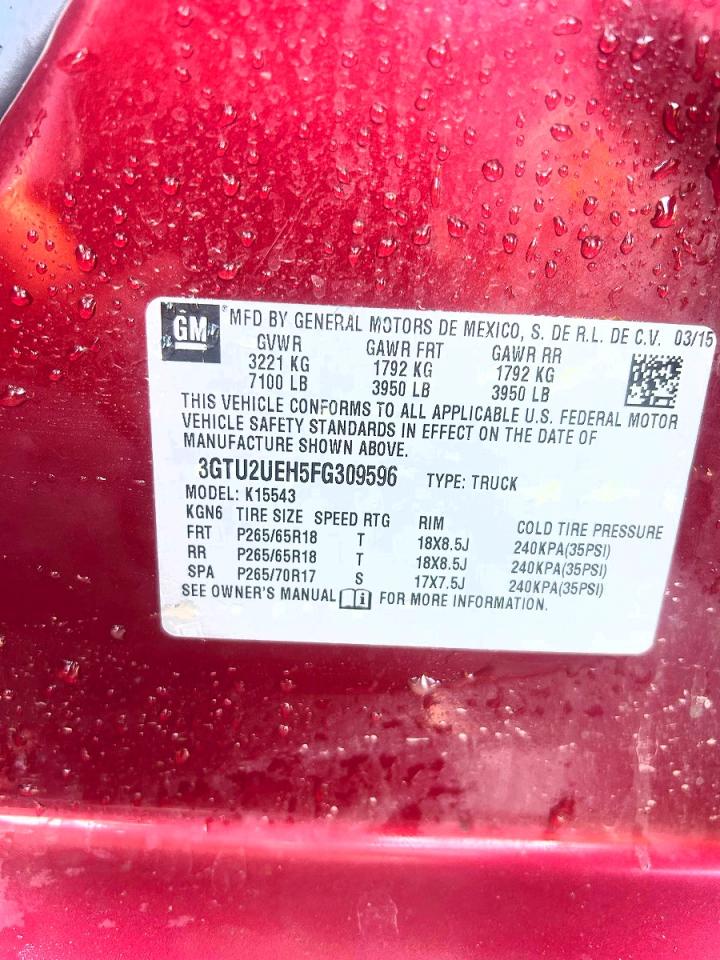 2015 Gmc Sierra K15 Бордовый vin: 3GTU2UEH5FG309596