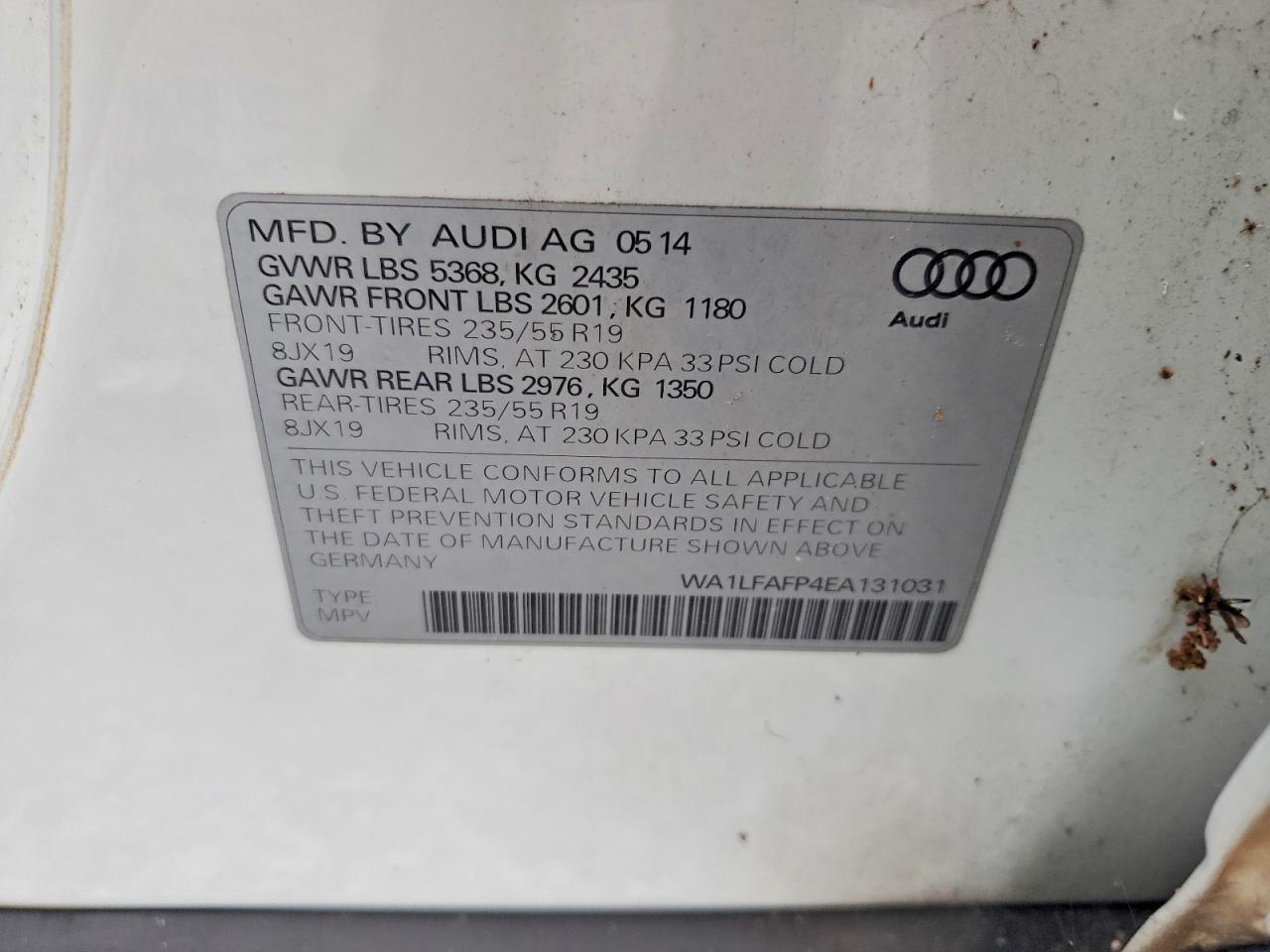 2014 Audi Q5 Premium Plus Белый vin: WA1LFAFP4EA131031