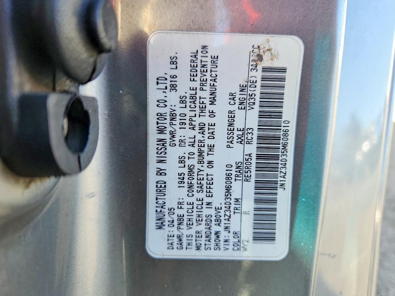 2005 Nissan 350z Base Silver vin: JN1AZ34D35M608610