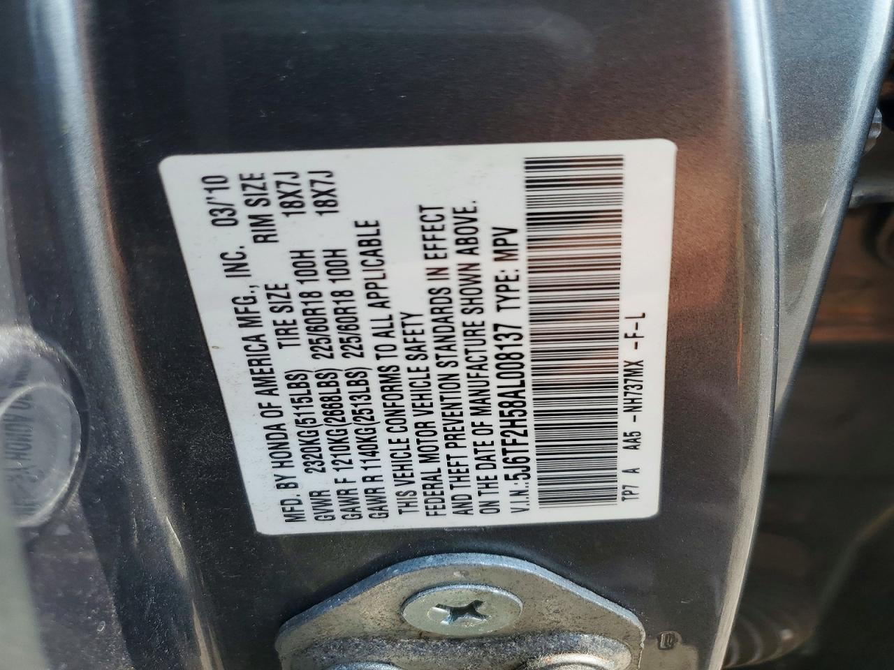 2010 Honda Accord Crosstour Exl Silver vin: 5J6TF2H58AL008137