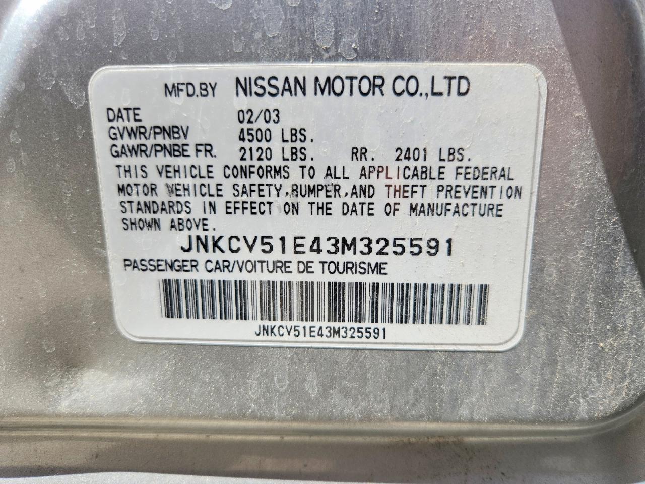 2003 Infiniti G35 Base Серебряный vin: JNKCV51E43M325591