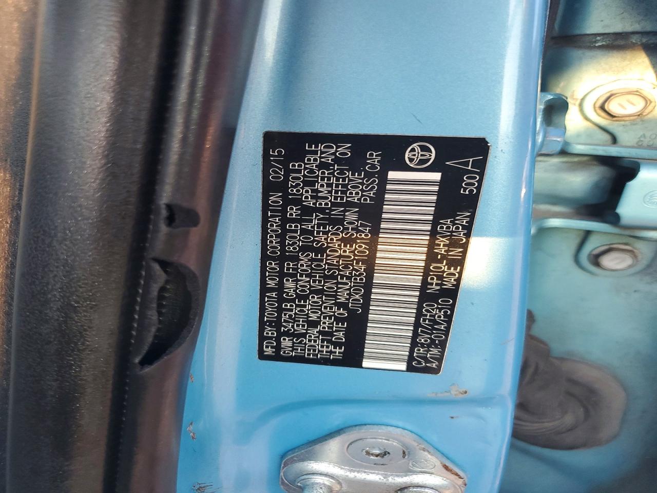 2015 Toyota Prius C One Blue vin: JTDKDTB34F1091847