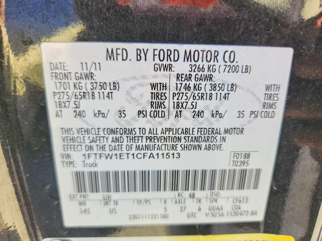 2012 Ford F150 Supercrew Black vin: 1FTFW1ET1CFA11513