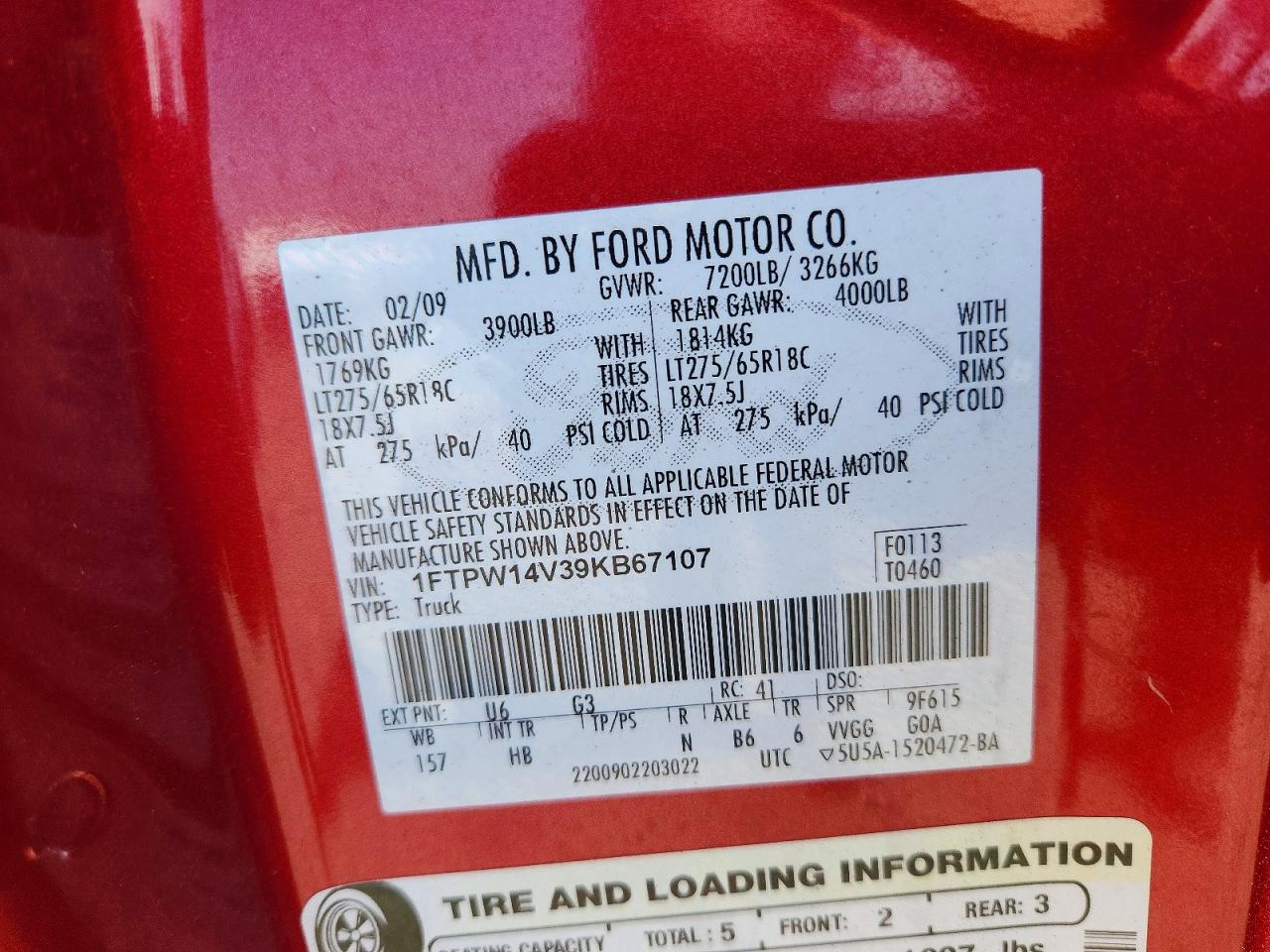 2009 Ford F150 Supercrew Красный vin: 1FTPW14V39KB67107