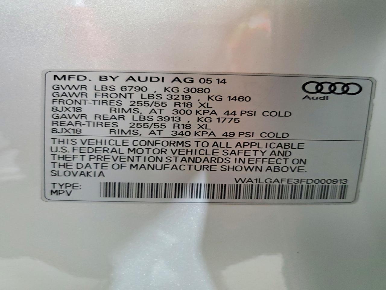 2015 Audi Q7 Premium Plus Silver vin: WA1LGAFE3FD000913