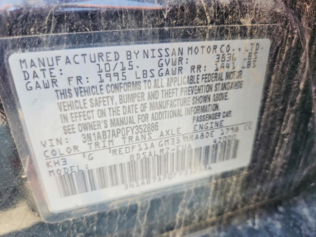 2015 Nissan Sentra Sr Black vin: 3N1AB7AP0FY352886