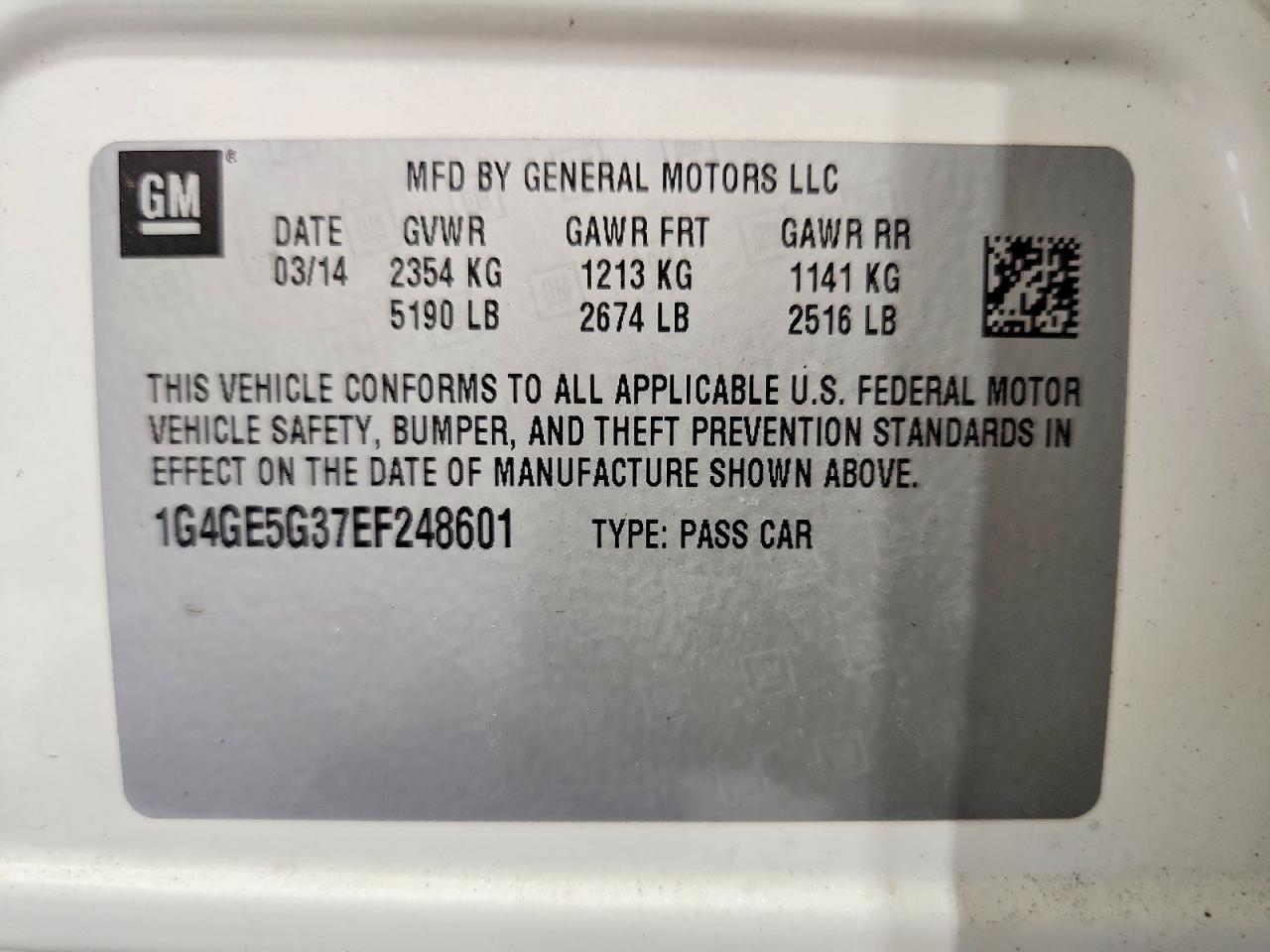 2014 Buick Lacrosse Premium White vin: 1G4GE5G37EF248601