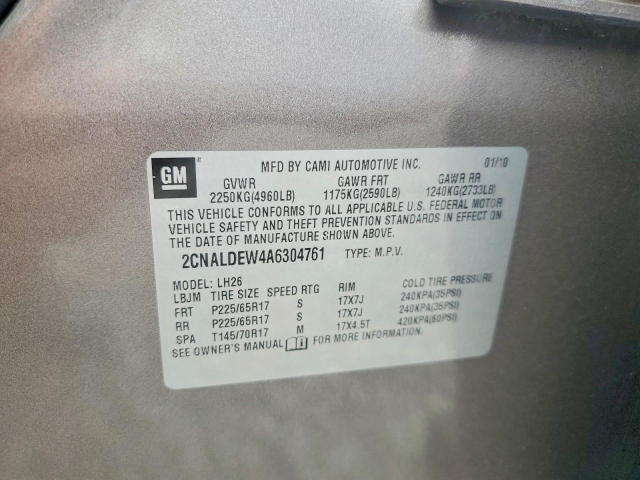 2010 Chevrolet Equinox Lt Tan vin: 2CNALDEW4A6304761