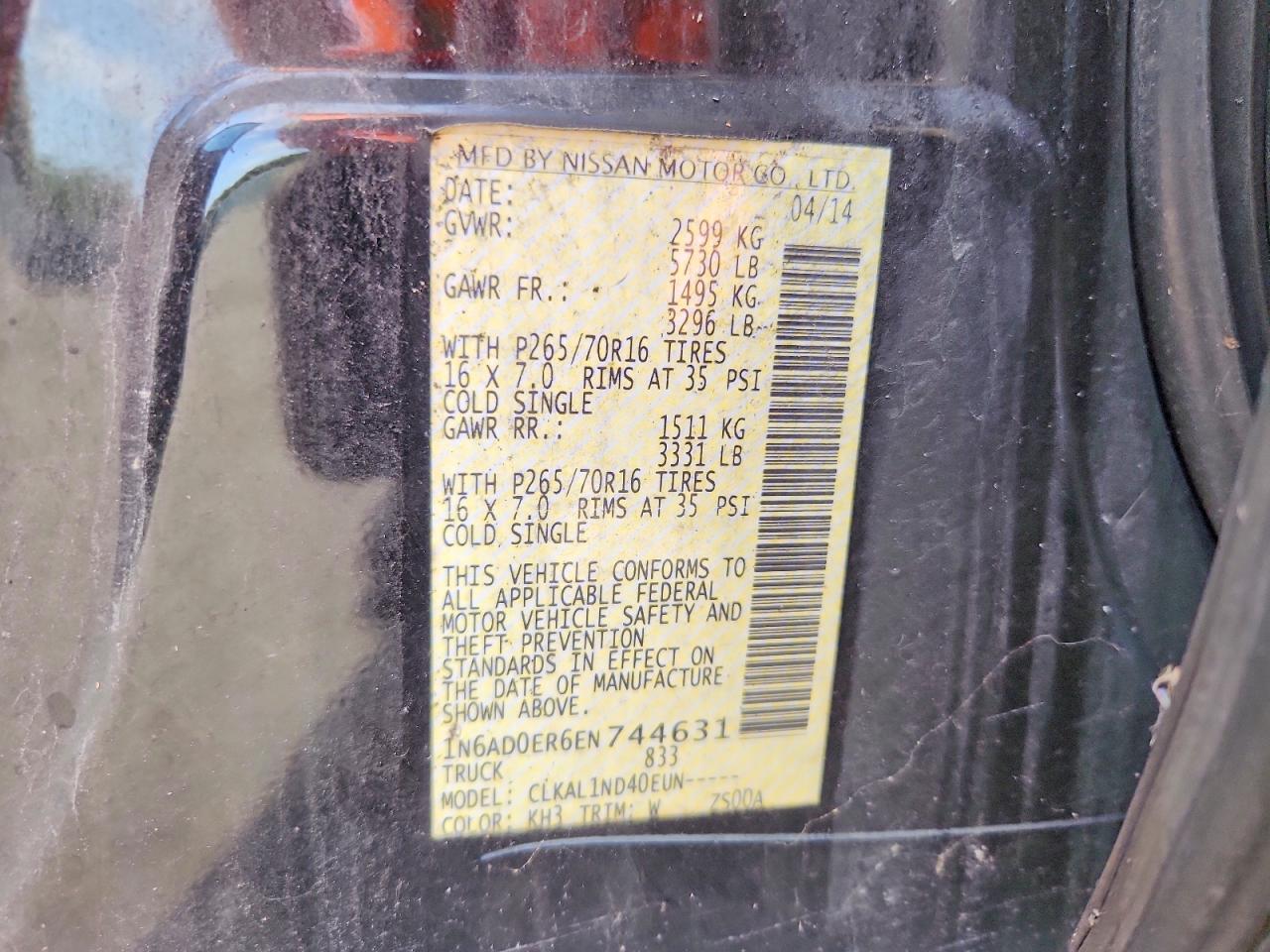 2014 Nissan Frontier S Black vin: 1N6AD0ER6EN744631