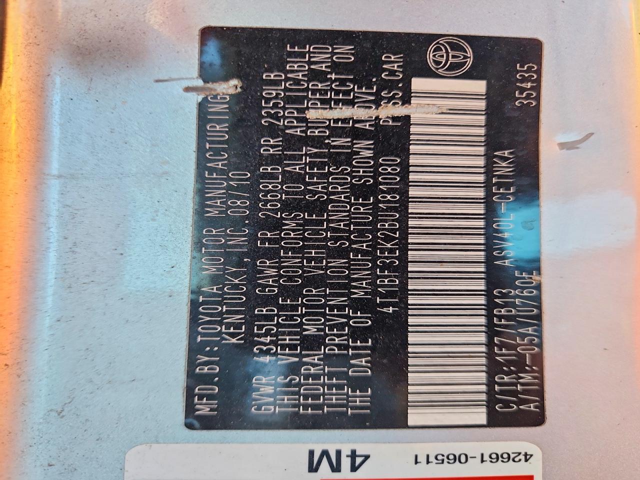 2011 Toyota Camry Base Silver vin: 4T1BF3EK2BU181080